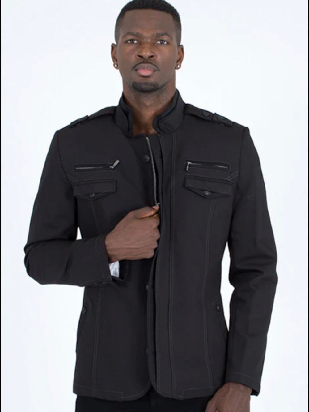 Ron Tomson Black Epaulette Shoulder Jacket military 38 M